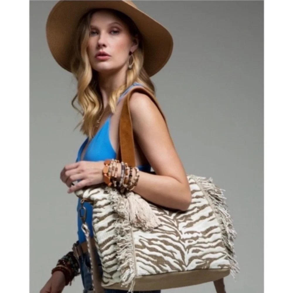 NWOT Beautiful HANDMADE Ruggine Tiger Motif Boho Bag - Picture 6 of 13